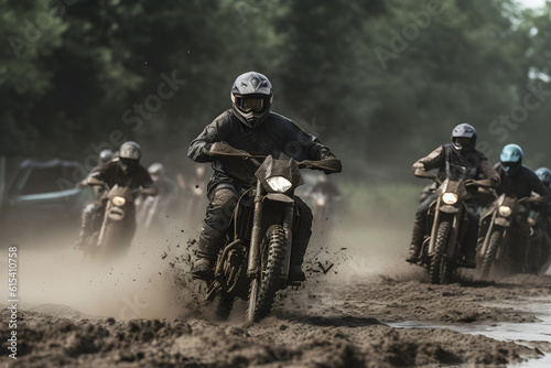 motocross race in muddy dirt arena  generative ai