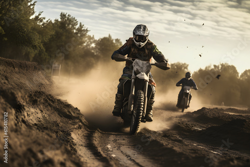motocross race in muddy dirt arena ,generative ai