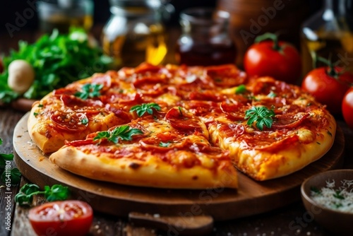 Delicious Pizza on a Table, Generative AI