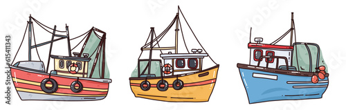 cute vector illustration of fishing boats