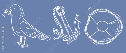 cute vector hand drawn set of nautical elements