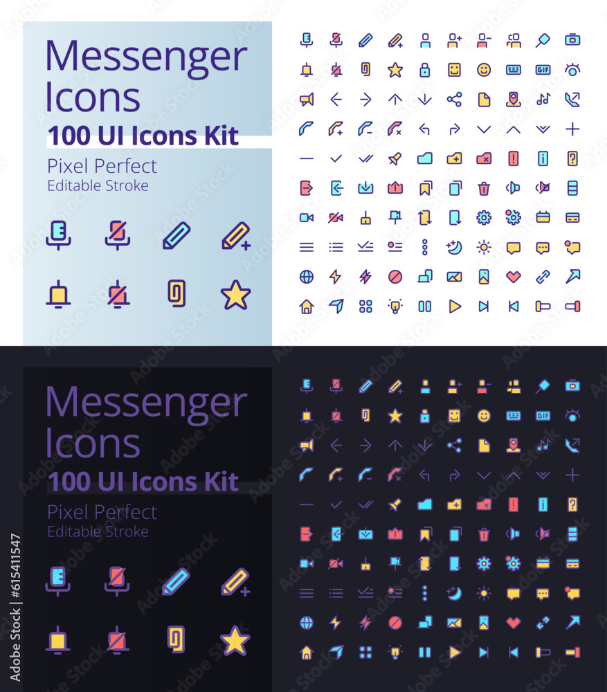 Messenger pixel perfect RGB color ui icons kit for dark, light mode ...