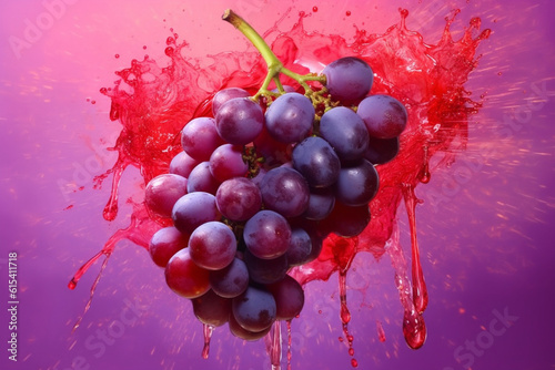 An vibrant photograph Tempranillo grape splashed in bright paint, contemporary background. Generative AI technology