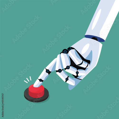Robot hand pressing the red button