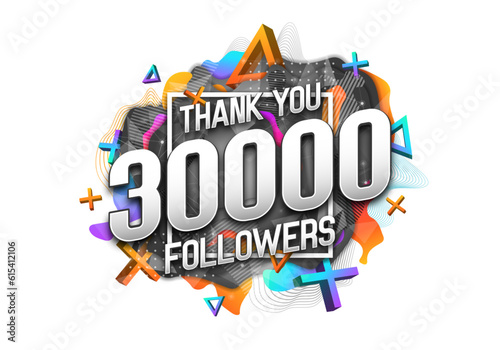 30000 subscribers. Poster for social network and followers. Vector template for your design.