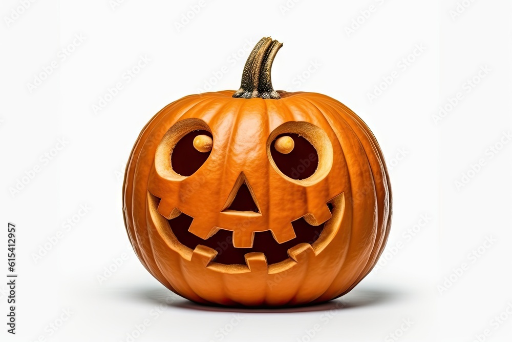 Scary smiles. Evil pumpkin for autumn halloween celebration. Spooky face on white background isolated. Jack o Lantern decoration for funny - obrazy, fototapety, plakaty 