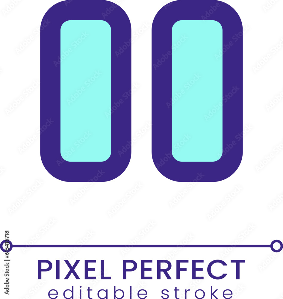 Pause pixel perfect RGB color ui icon. Multimedia player control. Stop playing. Simple filled line element. GUI, UX design for mobile app. Vector isolated pictogram. Editable stroke. Poppins font used