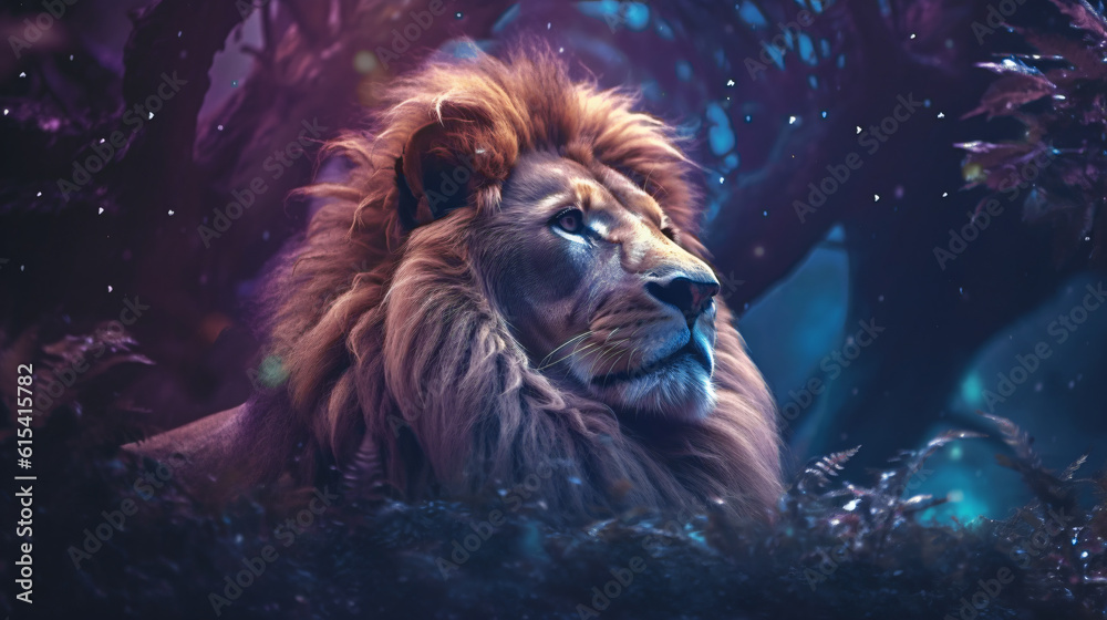 portrait photo of a lion in a dreamy ethereal atmosphere