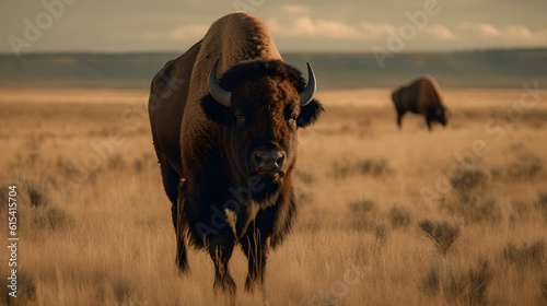 Plains bison in temperate grasslands. Generative AI