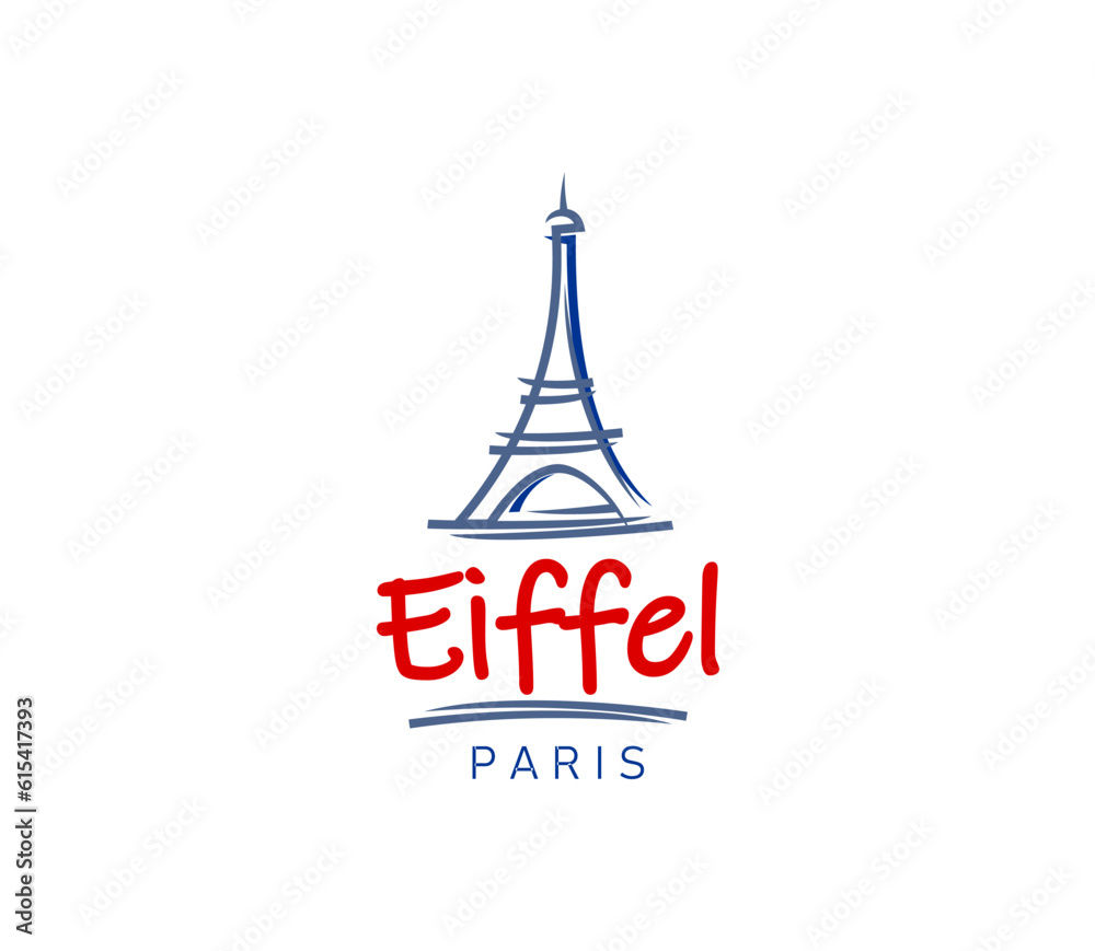 Paris Eiffel tower icon. French capital city architecture graphic symbol, Europe vacation travel or romantic trip vector concept. France tourism landmark emblem or icon with Eiffel tower