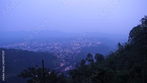 July 5th 2022 Katra, Jammu and Kashmir, India. An aerial shot of katra city in Jammu And Kashmir from Mata Vaishno Devi site. photo