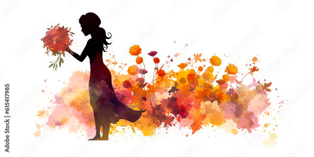 Captivating silhouette of woman holding vibrant flower bouquet ...