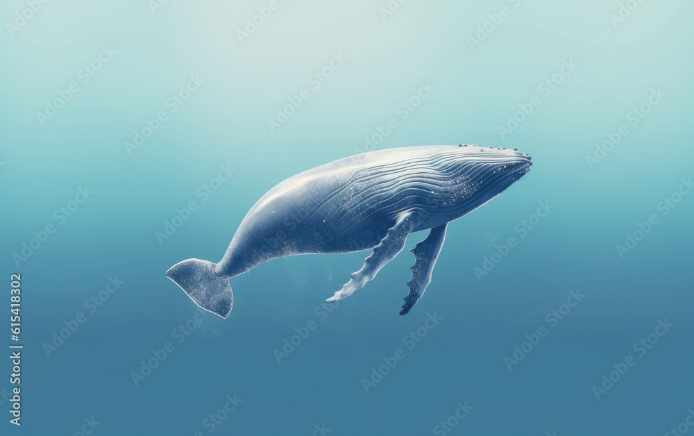 Fototapeta premium A blue whale swims in the sea.