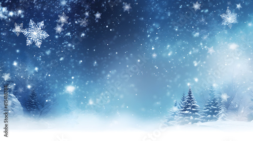 christmas background with snowflakes and snow created with Generative AI © kimly