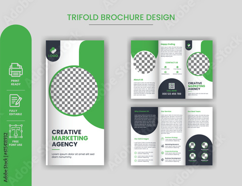 Creative Corporate Business Trifold Brochure Design,Professional tri fold brochure design layout with green color