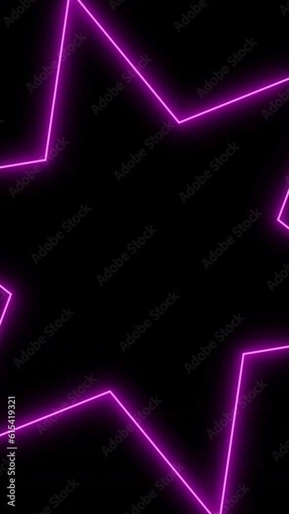 Abstract dark background with glowing neon pink stars zoom in and rotate. Vertical loop for social media. Abstract dark background with glowing neon pink stars zoom in and rotate. Vertical loop for social media.