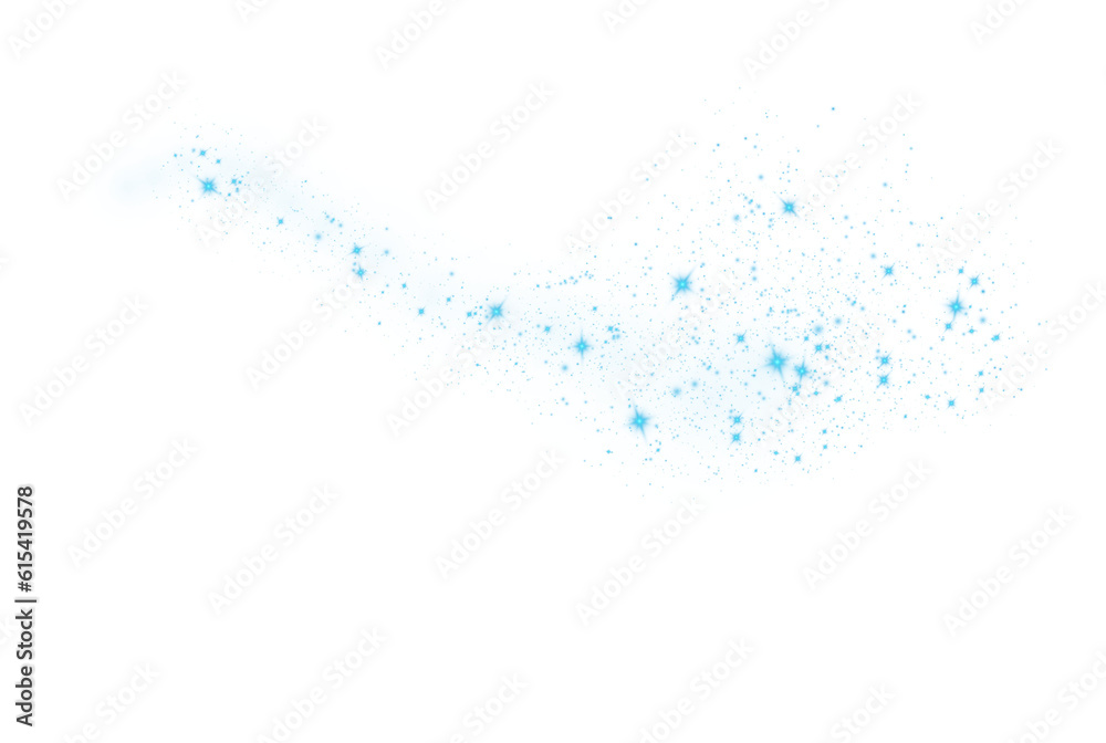 Obraz premium Blue glitter wave abstract illustration. Blue stars dust trail sparkling particles isolated on transparent background. Magic concept. PNG.