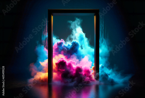 neon frame with blue and pink colors in the darkness