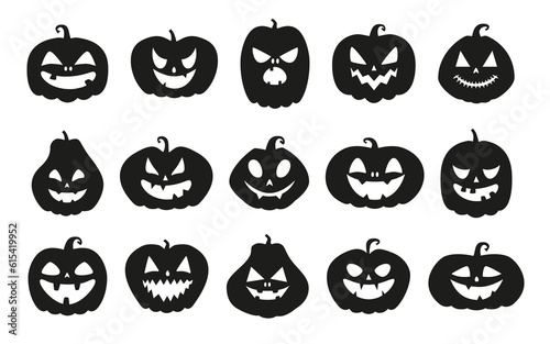 Funny Halloween pumpkin silhouette collection. Illustration on transparent background