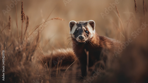Polecat in Temperate Grasslands. Generative AI