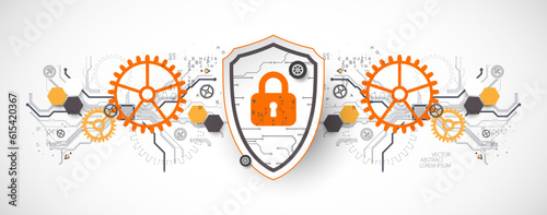 Technological abstract background on the topic of information protection and computer security.