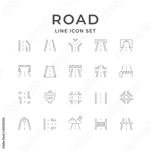 Set line icons of road