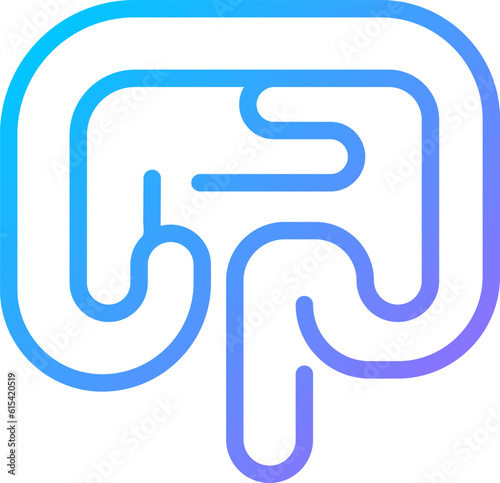 Human bowel pixel perfect gradient linear vector icon. Gastrointestinal tract. Digestive system. Inner organ. Thin line color symbol. Modern style pictogram. Vector isolated outline drawing
