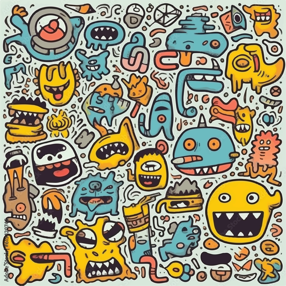 monster, pattern, background, illustration, vector, seamles
