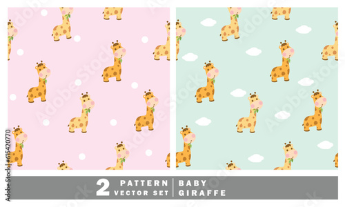 Vector Seamless Pattern With Cute Giraffe And dot Pattern For Fabric Baby Clothes Background Textile Wrapping Paper And Other Decoration © MissFoxco