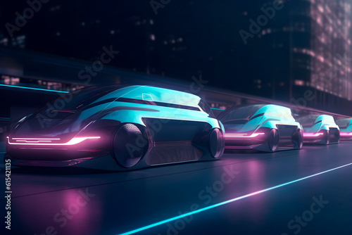 Futuristic cars in the night city, future technology concept, realistic illustration, generative ai © rvlsoft