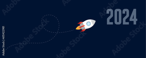 rocket launch flight to the next year 2024 vector illustration EPS10