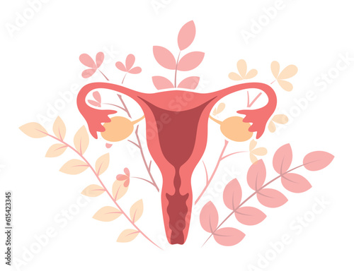 female reproductive system women uterus on floral background vector illustration EPS10