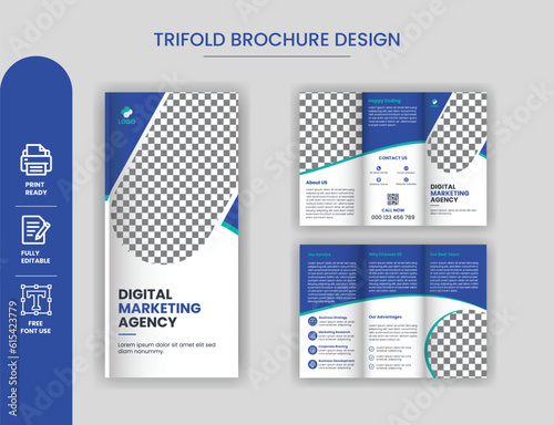 Creative Corporate Business Trifold Brochure Design,Professional tri fold brochure design layout with blue color