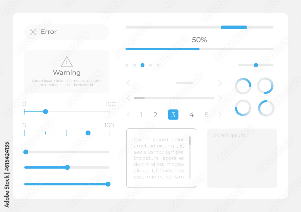 Sliders UI elements kit. Editable isolated vector components. Navigation menu. Web design widget collection for mobile application, software with light theme. Montserrat Light, Medium, Bold fonts used