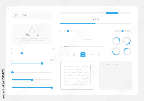 Sliders UI elements kit. Editable isolated vector components. Navigation menu. Web design widget collection for mobile application, software with light theme. Montserrat Light, Medium, Bold fonts used