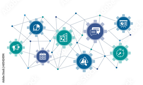 Business process management concept design template with glyph icons. Infographics with editable flat pictograms on white. Colorful vector illustration for ad, web banner, business presentation