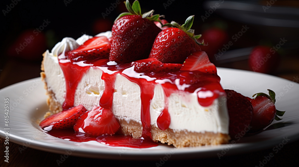 Appetizing slice of strawberry cheesecake Appetizing slice of strawberry cheesecake