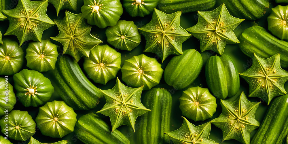 Captivating image of meticulously sliced okra pods, showcasing unique star-shaped cross sections and intriguing texture that stirs emotions. Generative AI Captivating image of meticulously sliced okra pods, showcasing unique star-shaped cross sections and intriguing texture that stirs emotions. Generative AI