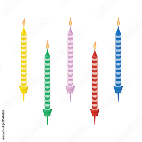 Candles for the cake. A set of colorful candles for a cake for a holiday. Holiday, birthday, party. Vector illustration in cartoon style, isolated on a white background.