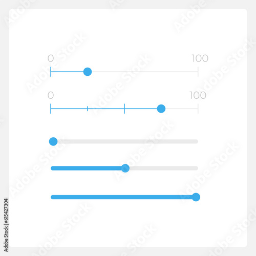 Track bar UI elements kit. Brightness scale isolated vector components. Flat navigation menus and interface buttons template. Light theme web design widget collection for mobile application