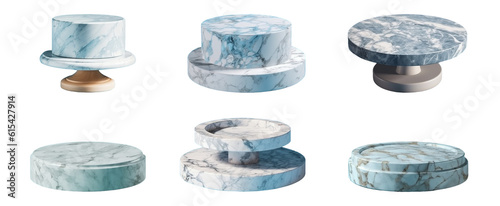 set of marble stone podiums for a product display/ showcase. Isolated on a transparent background.