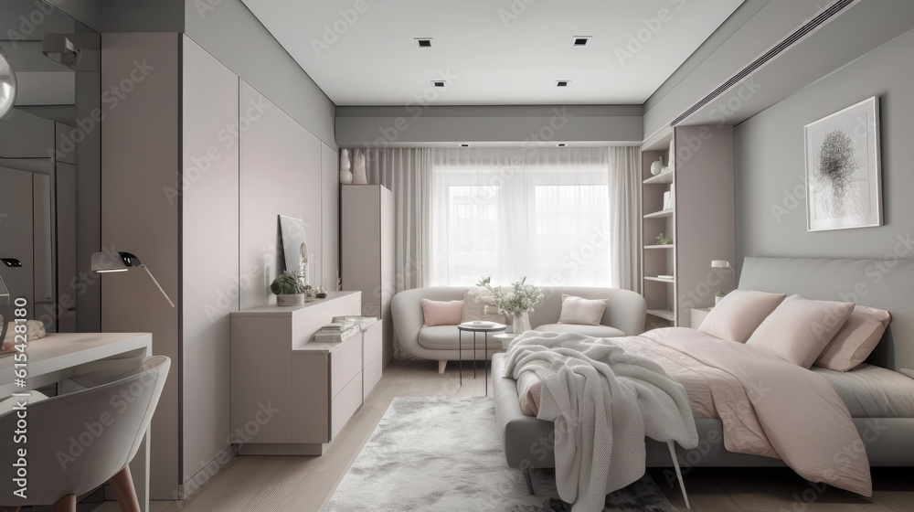 Modern and elegant style bedroom design. Generative AI Modern and elegant style bedroom design. Generative AI