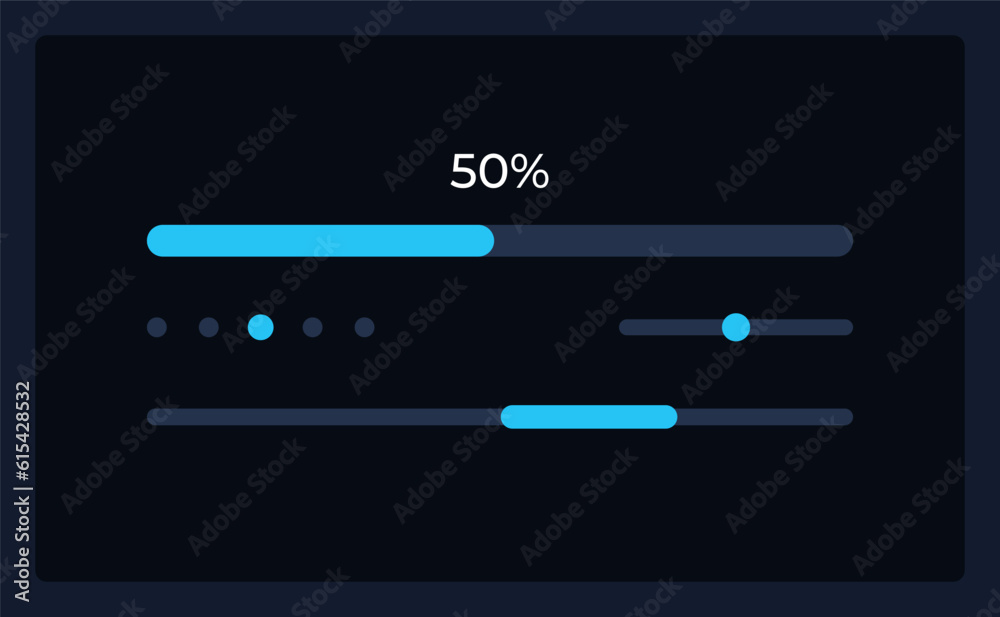 Progress bar and range slider UI element template. Editable isolated vector dashboard component. Flat user interface. Visual data presentation. Web design widget for mobile application with dark theme Progress bar and range slider UI element template. Editable isolated vector dashboard component. Flat user interface. Visual data presentation. Web design widget for mobile application with dark theme