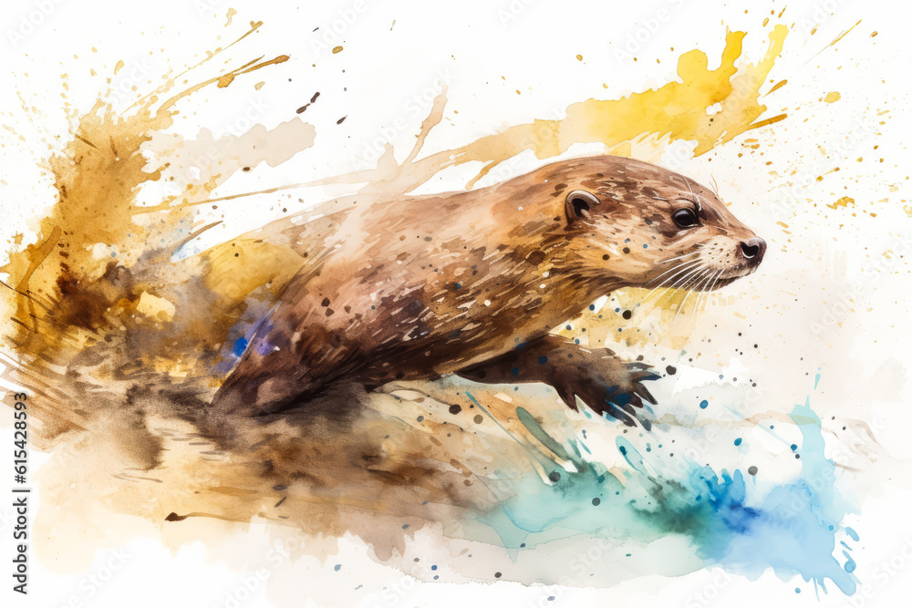 Captivating river otter playfully sliding on muddy shore, double