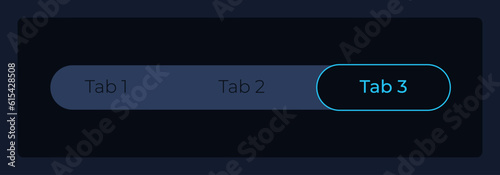 Active third tab in menu bar UI element template. Editable isolated vector dashboard component. Flat user interface. Visual data presentation. Web design widget for mobile application with dark theme