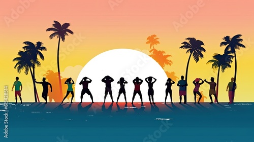 Ilustration of people enjoying the scenic view from the top of a beach