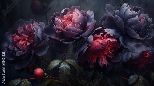 Dark peony flower luxury background. Generative AI © Premium_art