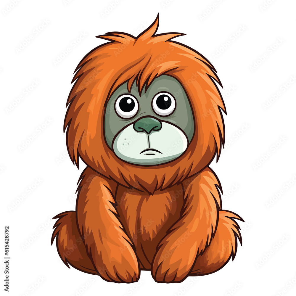 Obraz premium Enchanting Canopy Companion: Enchanting 2D Illustration of a Playful Sumatran Orangutan
