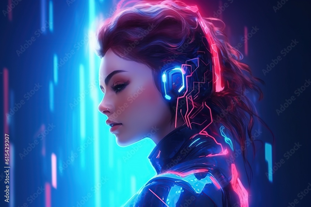 Illustration of a cyborg woman and Ai technology background , AI Generated. Illustration of a cyborg woman and Ai technology background , AI Generated.