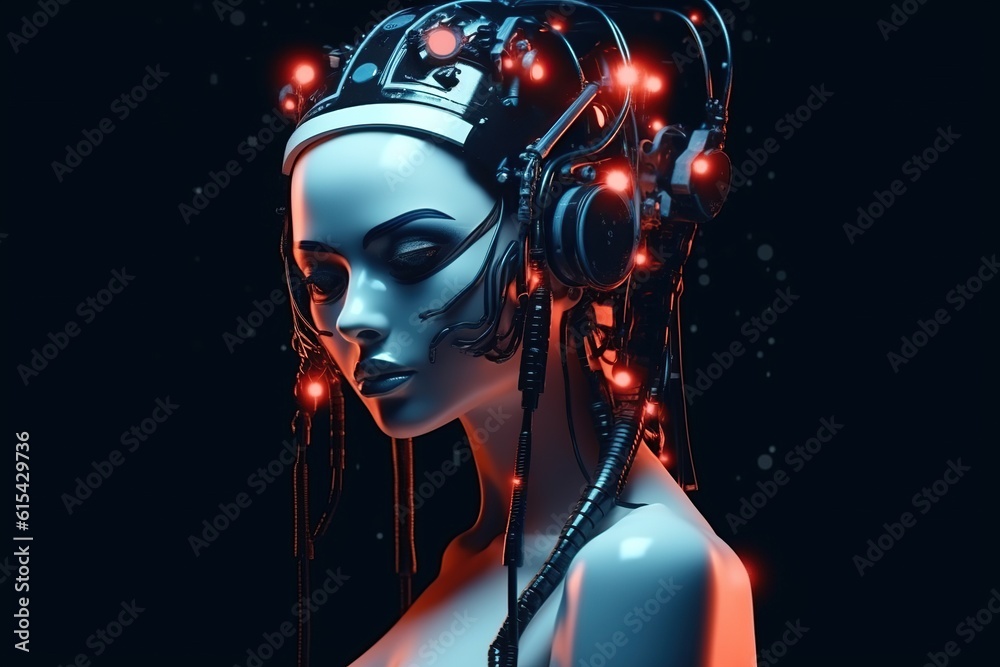 Illustration of a cyborg woman and Ai technology background , AI Generated. Illustration of a cyborg woman and Ai technology background , AI Generated.